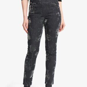 Joseph Ribkoff Quiet Luxury Tonal Floral Textured Charcoal Gray Jeans 4